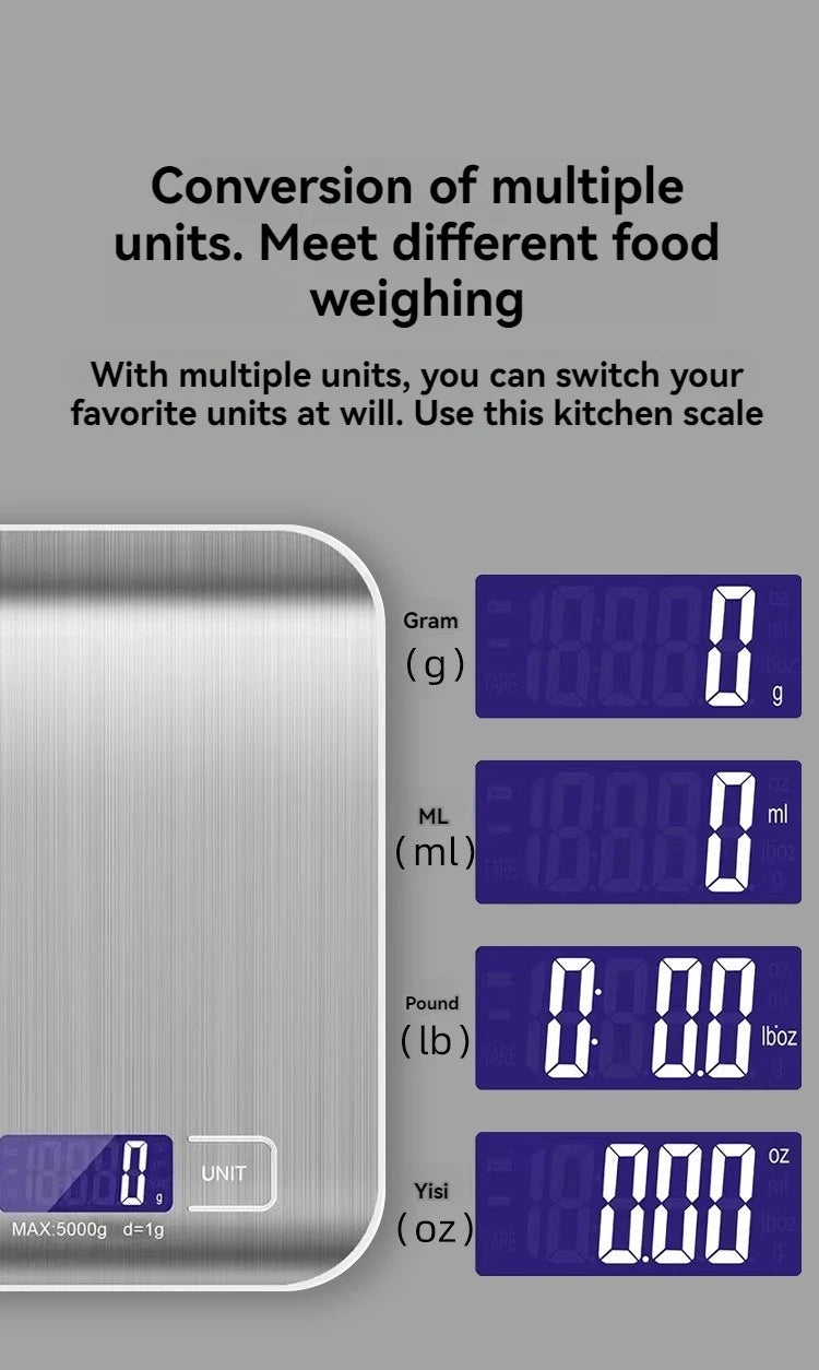 Electronic Digital Kitchen Scale  LED Display 10kg 5kg/1g Stainless Steel Panel Scales Home Jewelry Food Snacks Weighing Tools
