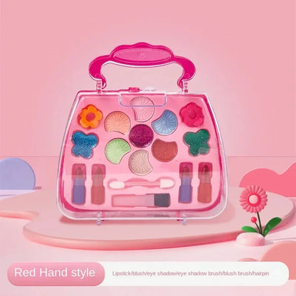 Girls Make Up Box Play House Toy Eye Shadow Little Girl Princess Makeup Cosmetics Handbag Funny Safe Water Soluble Birthday Gift
