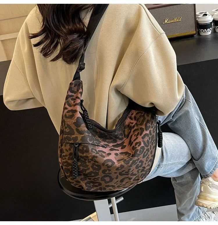 Leopard Print Crossbody Bags for Women Corduroy Casual Shoulder Tote Bags Ladies Sac A Main Femme Designer Luxury Handbags 2024