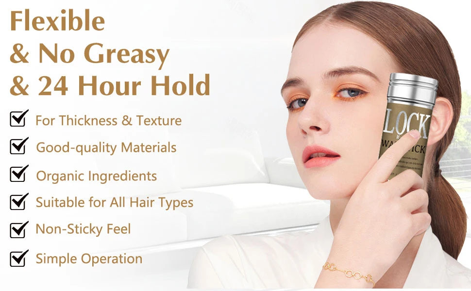 LOCKMIO Wachsstift, natürliches Kokosnussöl, spendet Feuchtigkeit, macht weich und glättet, frisiert, beugt abstehende Haare vor und kontrolliert die Haarkanten, starker Halt, langanhaltend