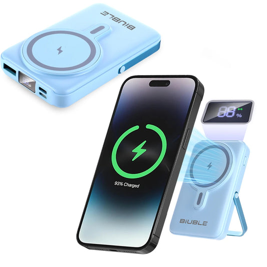 Blue Wireless Magnetic power bank Wireless fast charging up to 22.5w with LED digital power display