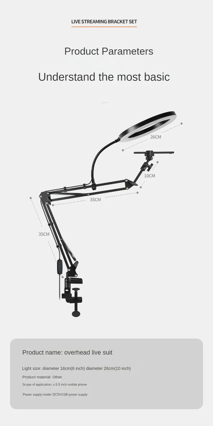 Live Stand Mobile Phone Professional Overhead Lighting Fixed Shooting Camera With Instructi Recording Video Selfie Stick