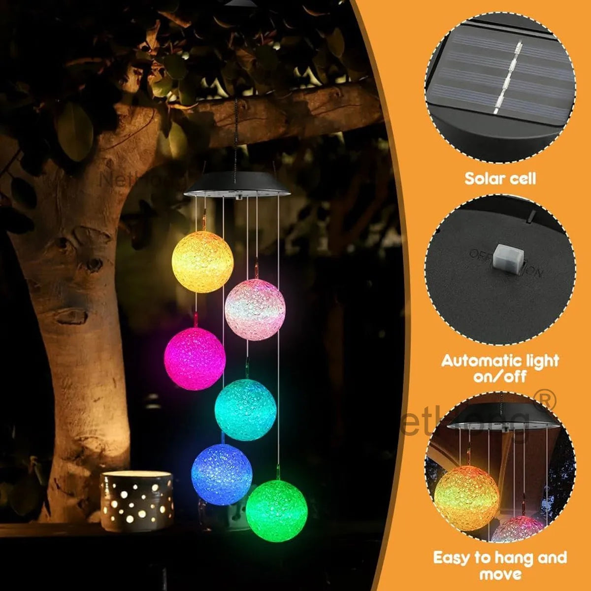 Outdoor Wind Chime Solar Power LED Decorative Light Hanging Colour Changing Lamp