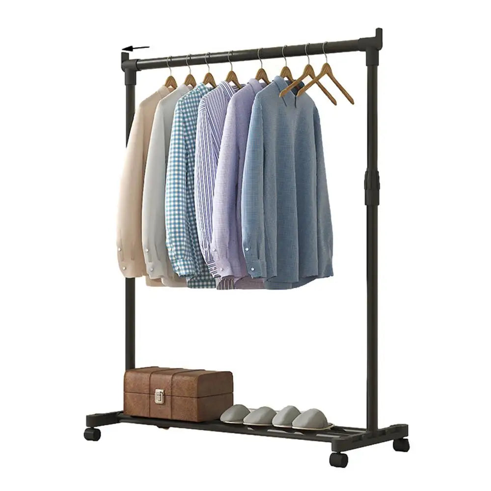 Telescopic Clothing Rack Movable Heavy-Duty carbon steel Garment Rack on Wheels for laundry shop Adjustable Floor clothes Hanger