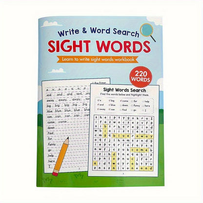220 Sight Words Learning Workbook with Answer Key Educational Handwriting Sight Words Search Games for Age 3+ School Supplies