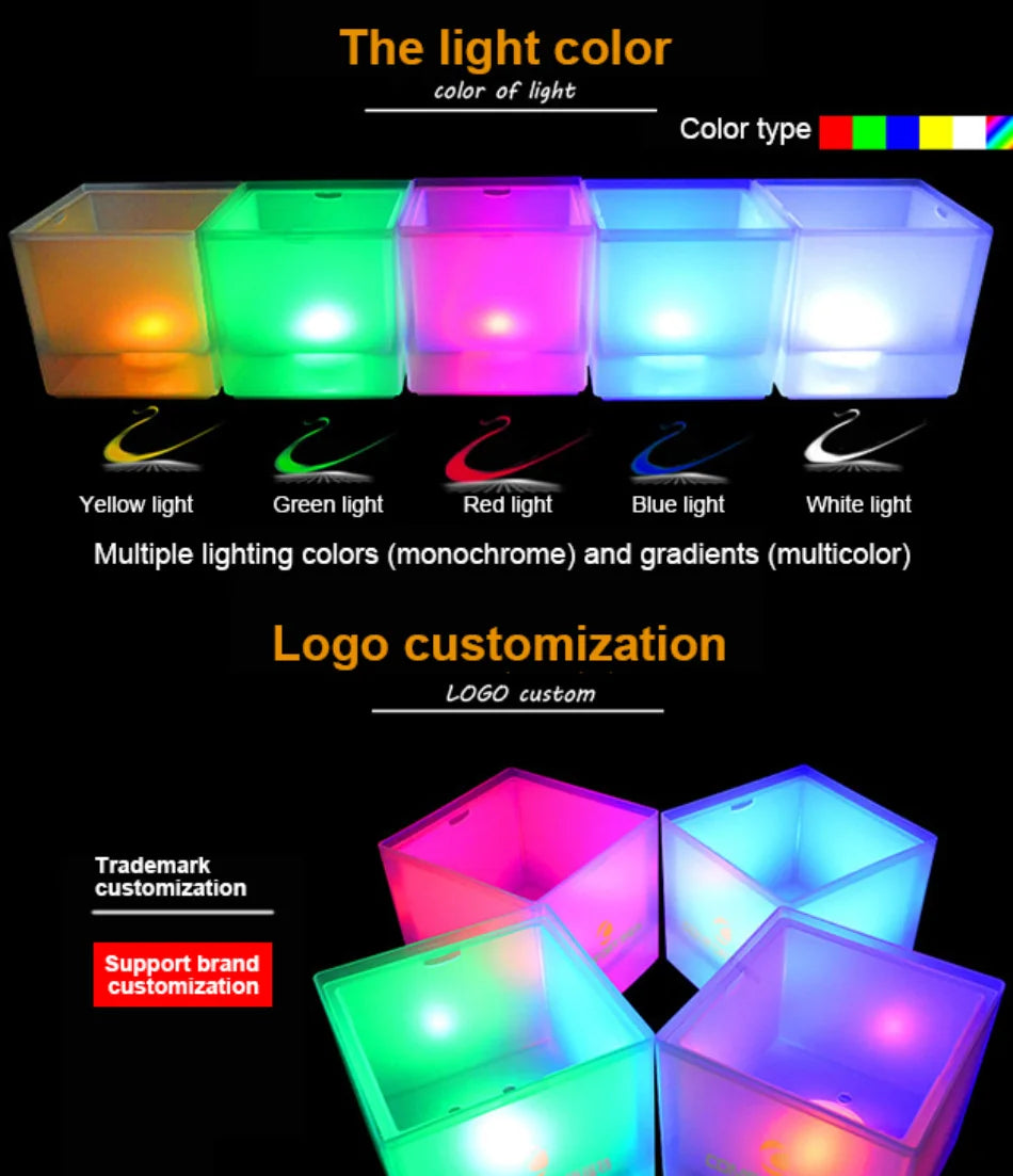 LED Ice Bucket 3.5L Colorful Cooler Bucket Double Layer Square Ice Tray Bar Nightclub Light Up Champagne Whiskey Beer Bucket