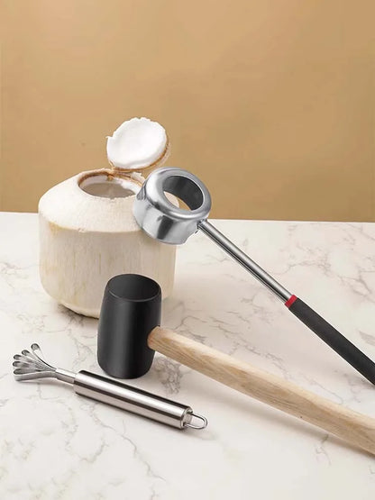 Coconut Opener Tools Set Food Grade Stainless Steel Easy Safe Non-Toxic Coconut Breaker Kit Perfect for Fresh Coconut Wate