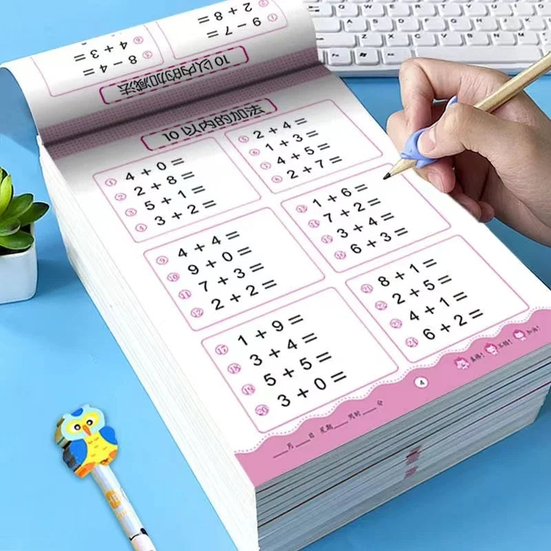 64 Pages / Book of Children's Addition and Subtraction Learning Math Students Handwriting Preschool Mathematics Exercise Books