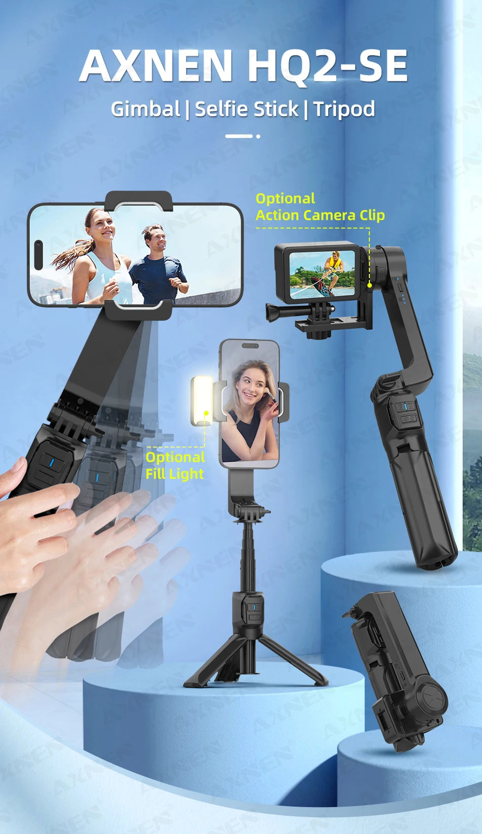 AXNEN HQ2-SE Smartphone Gimbal Stabilizer Handheld Mobile Shooting Stabilizer for Gopro Action Cameras Android iPhone Video Vlog