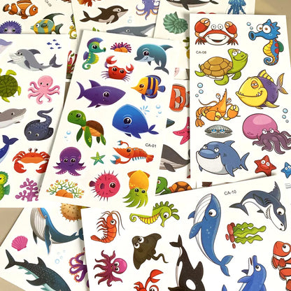 10Pcs Cartoon Temporary Tattoos for Hand Disposable Underwater World Crabs Dolphins Octopus Jellyfish Design Tattoos Sticker