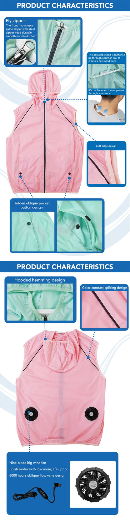 Summer Cooling Vest Women's Fan Air Conditioning Clothes Fashion Couple Sleeveless Waistcoat Hoodie Coat Sunscreen Work Clothes