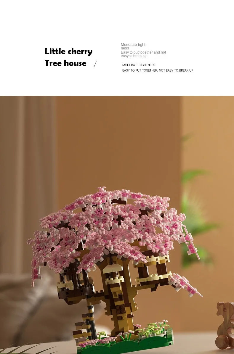 Pink cherry tree house building micro-particle building block classic model girl series difficult assembly toys