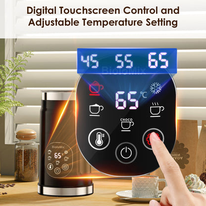 BioloMix Upgraded 5-in-1 LED Touch Screen Milk Frother for Lattes & Coffee, Hot And Cold Foam Maker