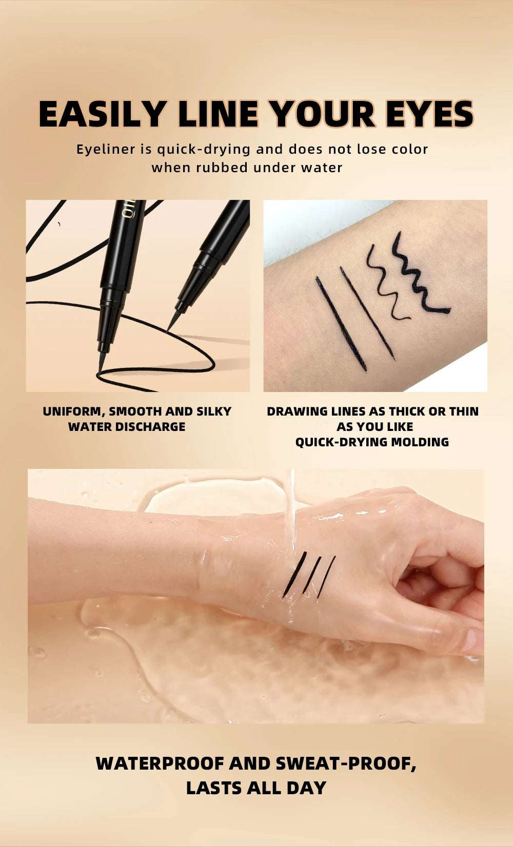 Long Lasting Black Liquid Eyeliner Waterproof Eye Liner Pencil Quick Drying Not Bloom Natural Eyeliner Liquid Pen Cosmetic Tools