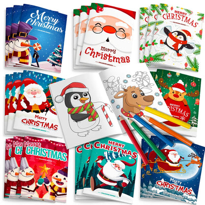 Christmas Coloring Book,24pcs Christmas Coloring Books Bulk/Xmas Activity Books Bulk & 12 Christmas Party Color Pencils for Kids
