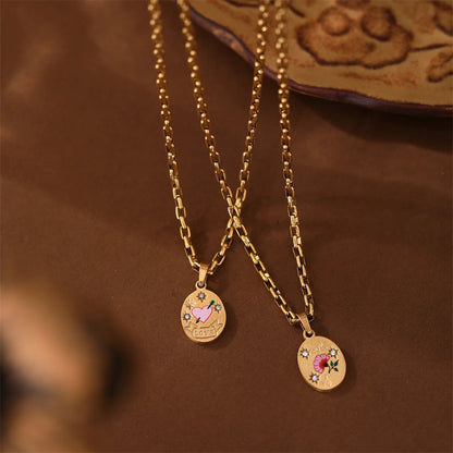Stainless steel painted light luxury pendant necklace hand-painted flower heart pendant sweater chain