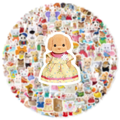 100PCS Cute Sylvanian Families Stickers Kawaii Graffiti Sticker Decoration DIY for Water Bottle Phone Diary Decals Kid Toy Gift