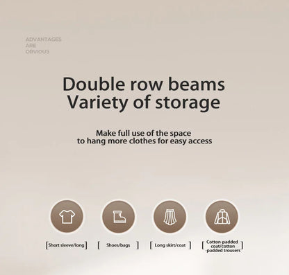 Movable Coat Rack With Universal Wheels Multifunctional Double-deck Simple Clothes Hanger Floor-Standing Bedroom Wardrobe