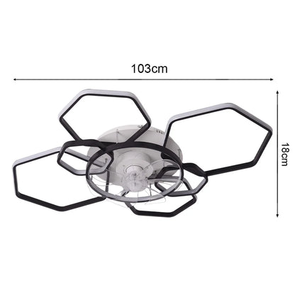 KOMORE Geometrical Ceiling Mount LED Fan Light with Remote Control 6 Speeds 60W Reversible Motor for Office, Living Room