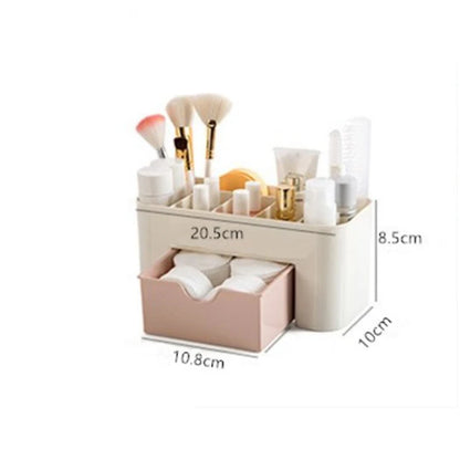 Premium Makeup Organizer with Drawer - Acrylic Cosmetic Storage Box for Lipstick, Brushes & Cotton Swabs