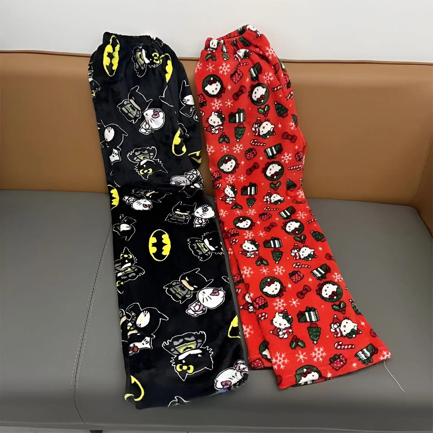 Sanrio Y2k Autumn Hellokitty Batman Pajama Pants Cartoon Hip Hop Ladies Warm Casual Plush Flannel Cute Pants Clothing Xmas Gift