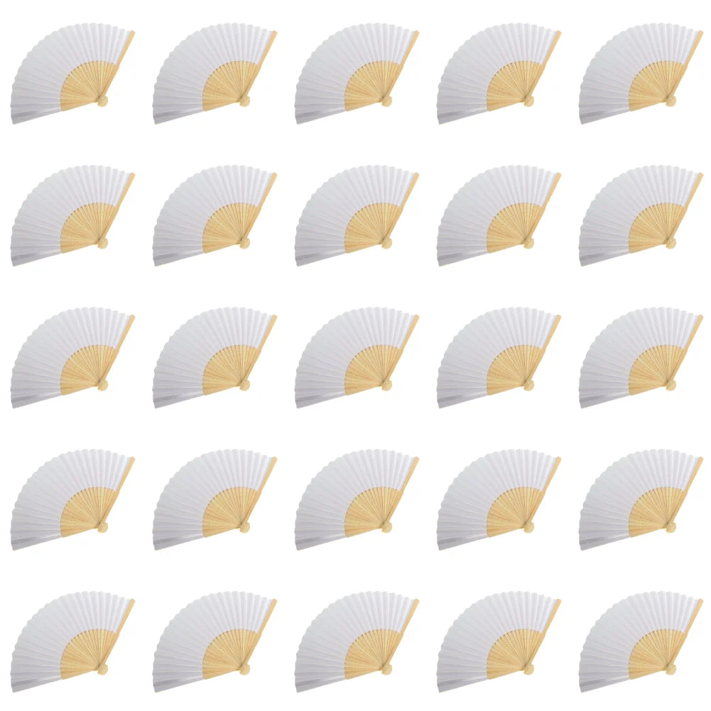 100-1PCS Hand Held Paper Fans Blank White Bamboo Folding Fans for Wedding Gift Party Dance DIY Decoration Personalised Fan