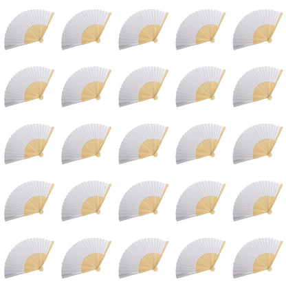 100-1PCS Hand Held Paper Fans Blank White Bamboo Folding Fans for Wedding Gift Party Dance DIY Decoration Personalised Fan