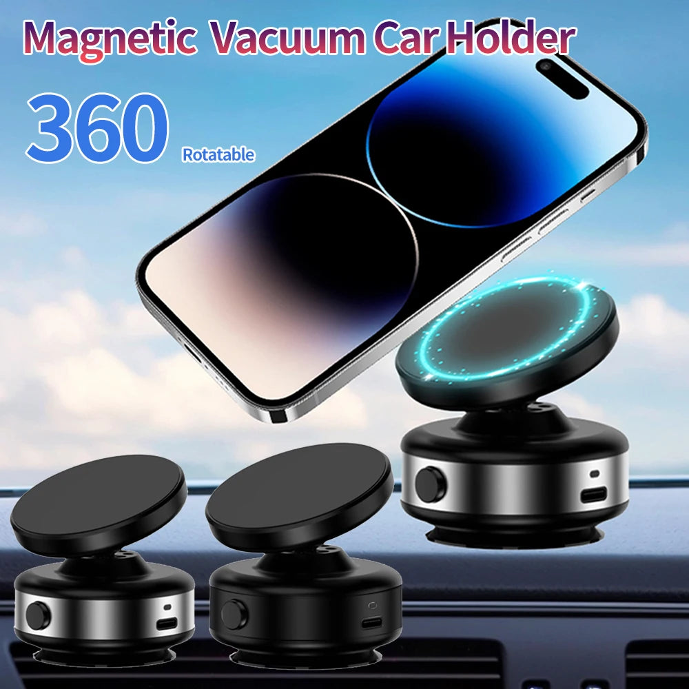 Car Magnetic Vacuum Adsorption Bracket 360 Degree Rotating Aluminum Alloy Mobile Phone Holder For 4.7-inch Or Above Smartphones