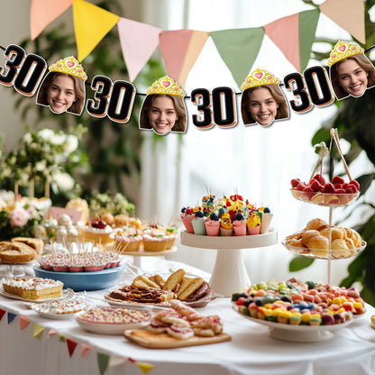 1set 8pcs Custom Birthday Photo Banner Personalized Face Photo Bunting Banner for Adult Birthday Party Favors Birthday Banner