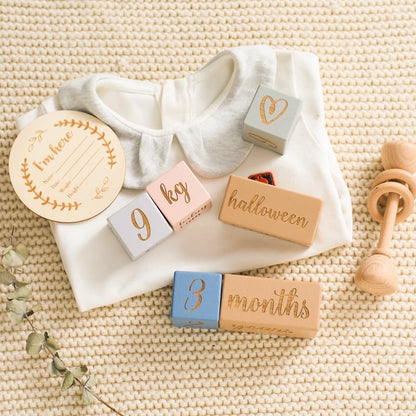 Baby Wooden Milestone Blocks 0-12 Months Newborn Birth Grow up High Quality Commemorate Props Infant Photography Accessoriees