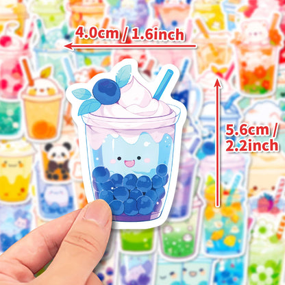 50PCS Cute Pearl Milk Tea Cartoon  Graffiti Stickers DIY Phone Guitar Laptop Notebook Suitcase Cup Waterproof Sticker Kids Toy