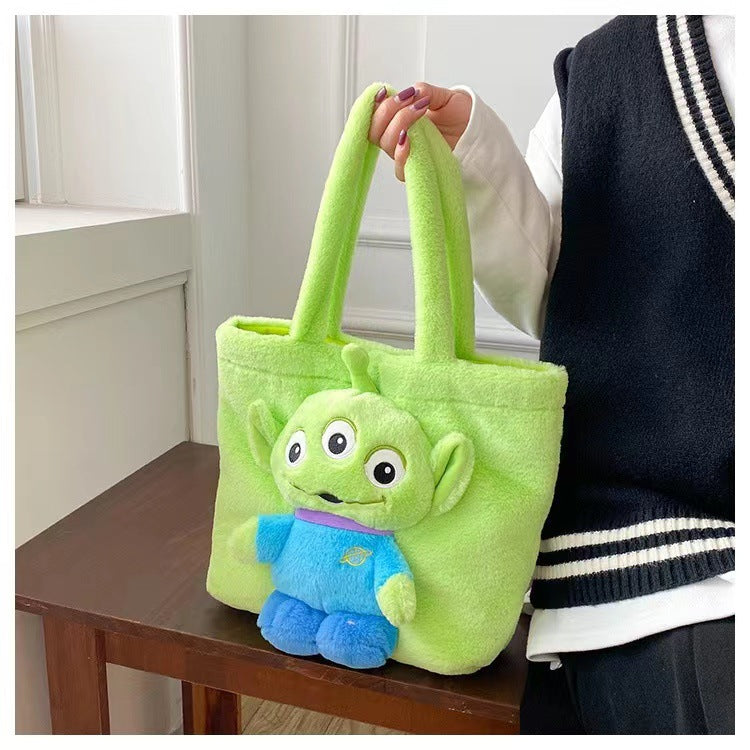 Disney 2025 New Cartoon Plush Doll Shoulder Bag Sweet and Cute Stitch Strawberry Bear Soft Cute Girls Handbag