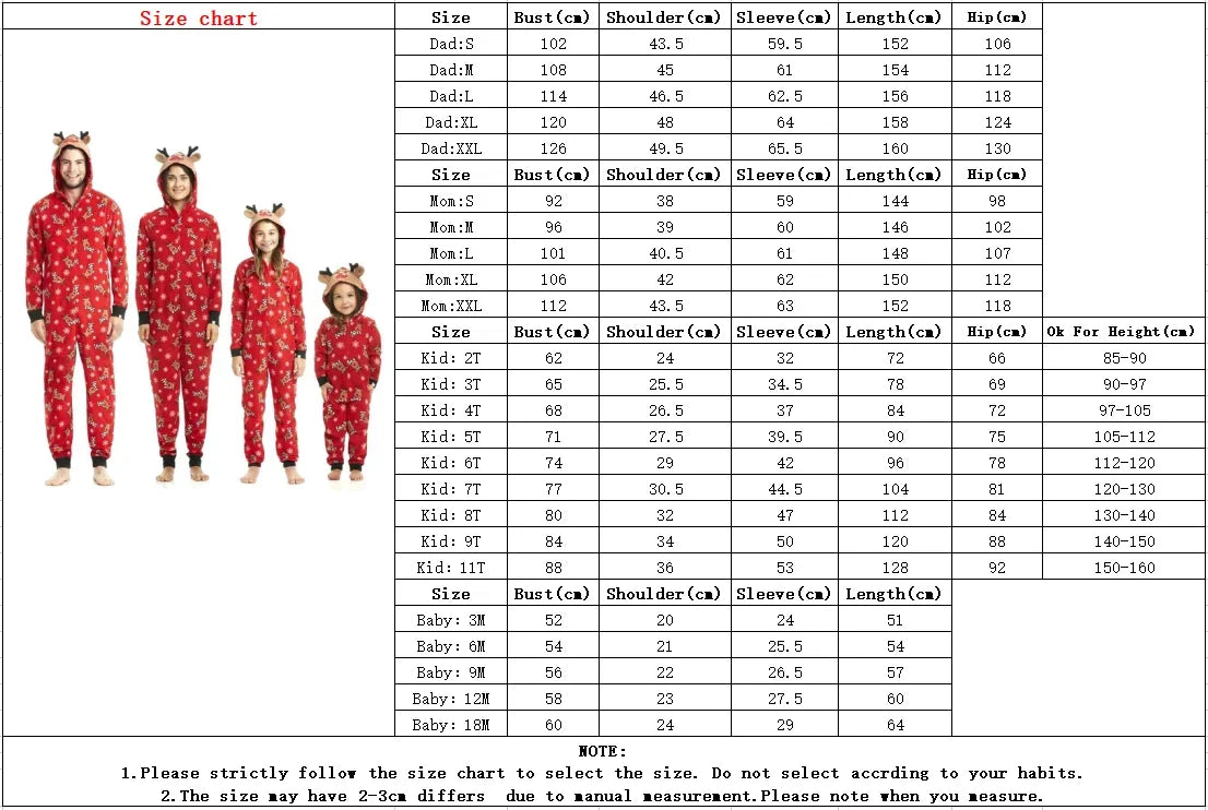 Christmas Family Matching Onesie - Elk Print Hooded Jumpsuit Pyjamas for Mom Dad Kids