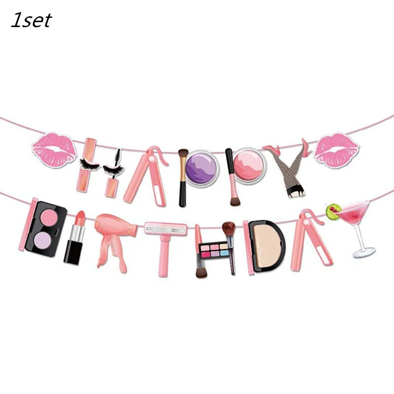 Cosmetics Makeup SPA Theme Party Decoration Tableware Set Paper Cup Plate Napkins Tablecloth Wedding Event Girls Birthday Favor