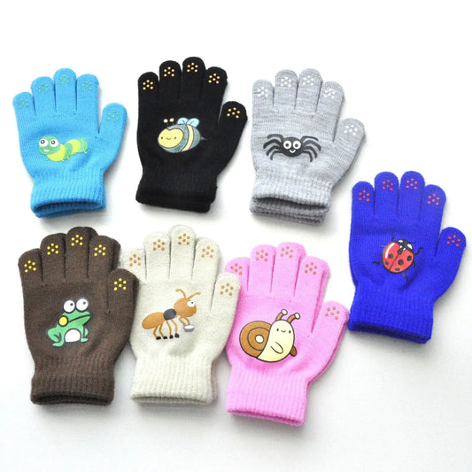 Children Knitted Warm Gloves For 5-12Y Baby Students Winter New Insect Full Finger Mittens Outdoor Cycling Skiing Gloves