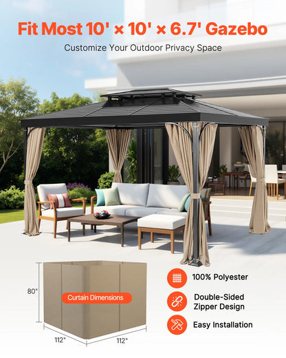 VEVOR Gazebo Curtains 4-Panel Sidewall Gazebo Privacy Curtains with Zippers Universal Sunshade Curtains Replacement for Patio