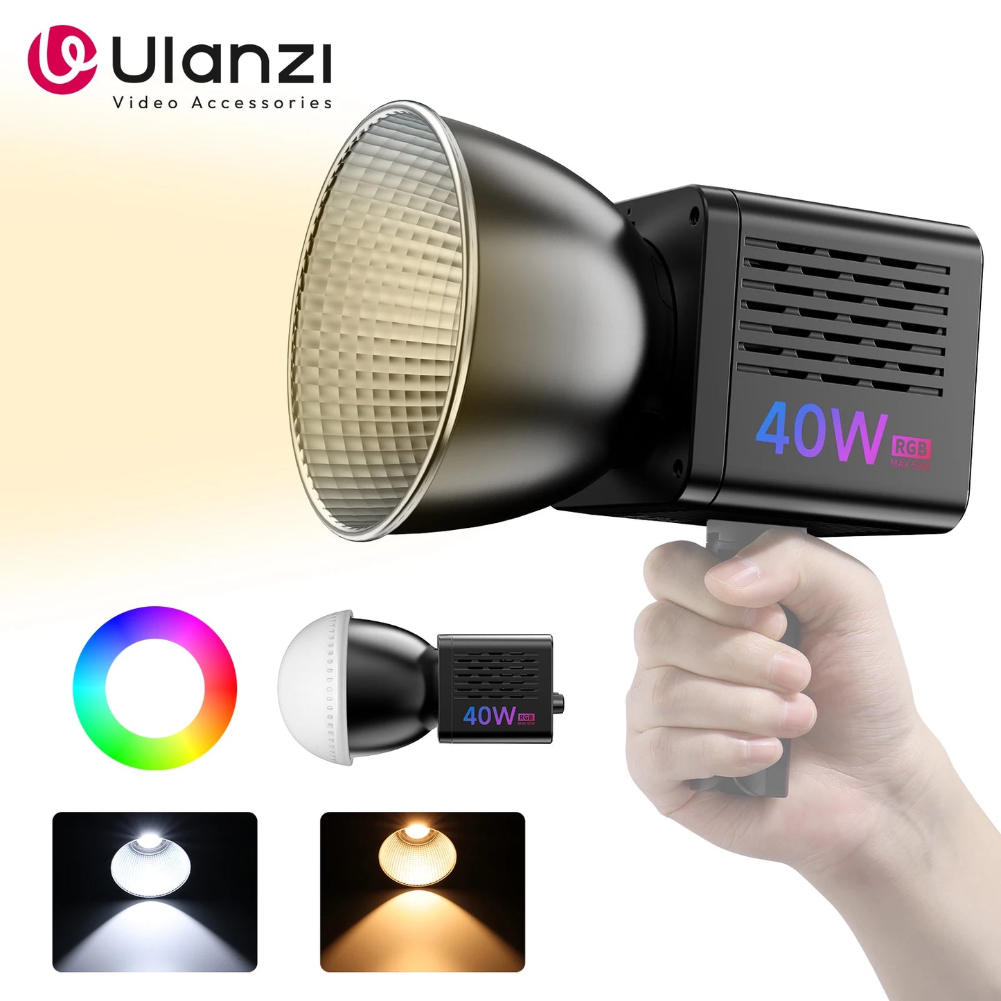 Ulanzi 40W Video Light COB Continuous Lighting Bowens Mount for Studio Video Tiktok Youtube Professional Led light photography