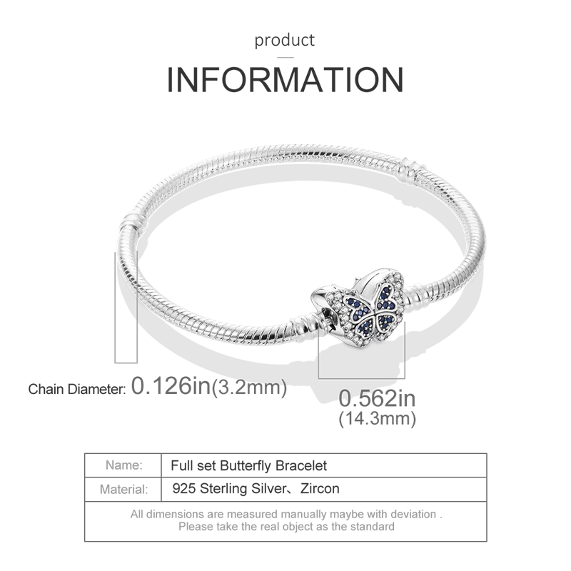 925 Sterling Silver Charm Bracelet - Leaf, Clover, Butterfly & Heart Design | 17-20cm Adjustable