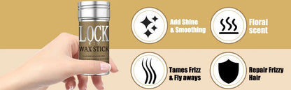 LOCKMIO Wachsstift, natürliches Kokosnussöl, spendet Feuchtigkeit, macht weich und glättet, frisiert, beugt abstehende Haare vor und kontrolliert die Haarkanten, starker Halt, langanhaltend