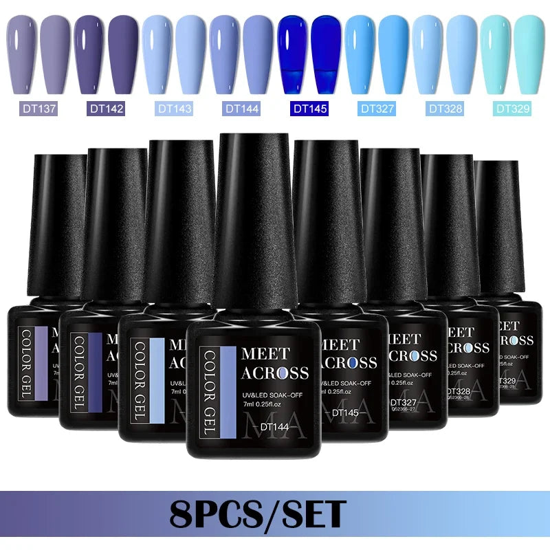 MEET ACROSS 8-teiliges Gel-Nagellack-Set für alle Jahreszeiten, Neon-Marcaron-Grün-Rot-Serie, UV-Gel-Lack-Maniküre-Set, Nagelzubehör