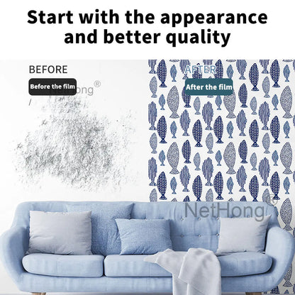 6M Vinyl Geometric small fish pattern Wallpaper Stickers Self Adhesive Contact Paper Waterproof