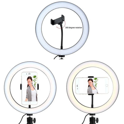 10" 26cm Dimmable LED Ring Light Kit with Tripod – 120 Beads USB Selfie & Live Streaming Lamp for Photography, Video & Makeup