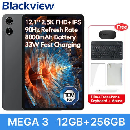 【World premiere】Blackview MEGA 3 Tablet 12.1" 2.5K 90Hz Display 12GB 256GB 8800mAh 50MP Camera 33W Fast Charging Android 15 Pa