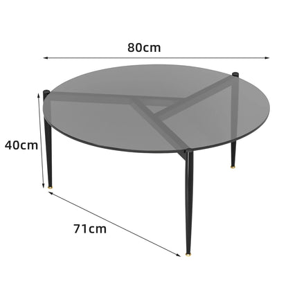 Coffee Table Leisure Round Table Tempered Glass Sofa Side End Table with Sleek Metal Legs for Living Room Office