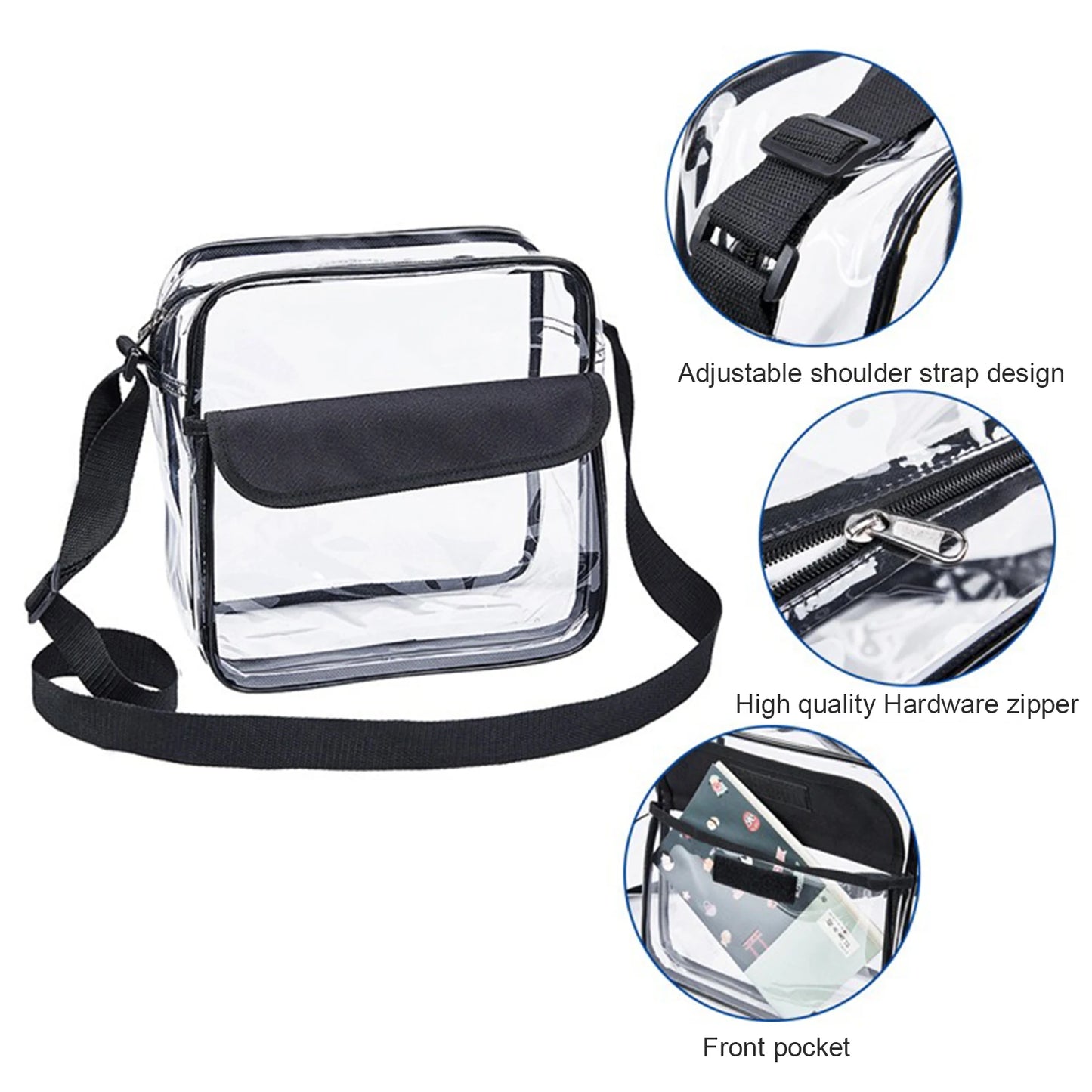 Women's Clear Crossbody Bags Adjustable Long Strap Transparent Packs Casual Outdoor Simple Style Shoulder Bags