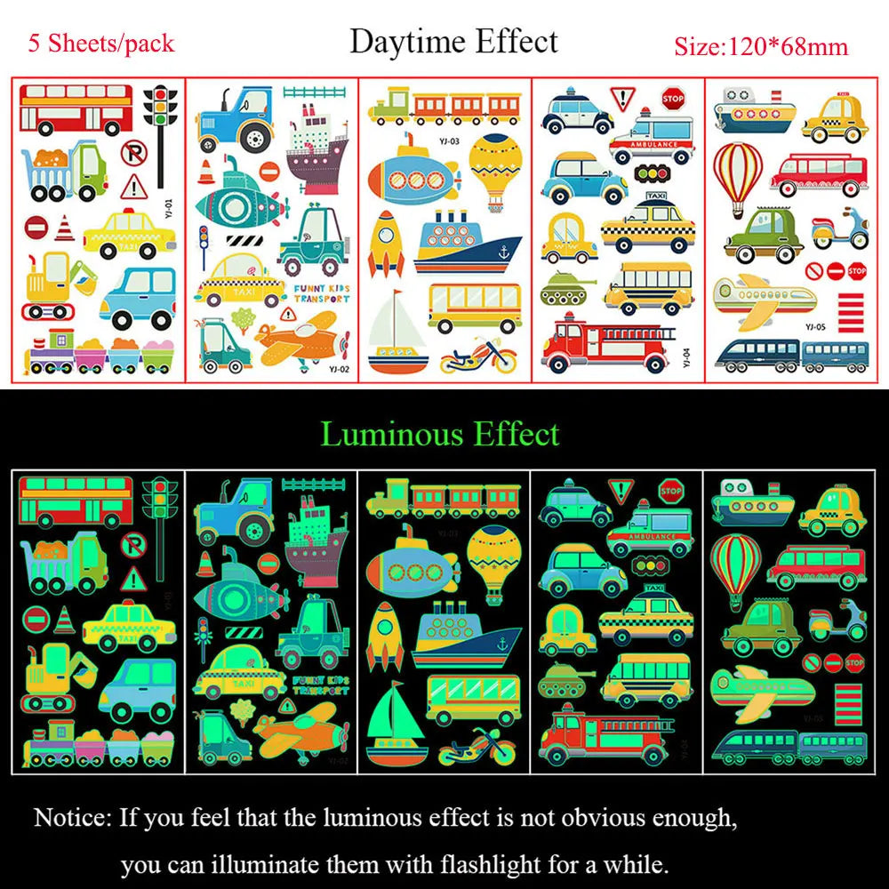 5 Sheets Luminous Tattoo Stickers Colorful Animal Mermaid Dinosaur Temporary Tattoos for Hand  Body Fake Tattoo Waterproof