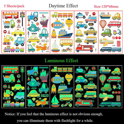 5 Sheets Luminous Tattoo Stickers Colorful Animal Mermaid Dinosaur Temporary Tattoos for Hand  Body Fake Tattoo Waterproof