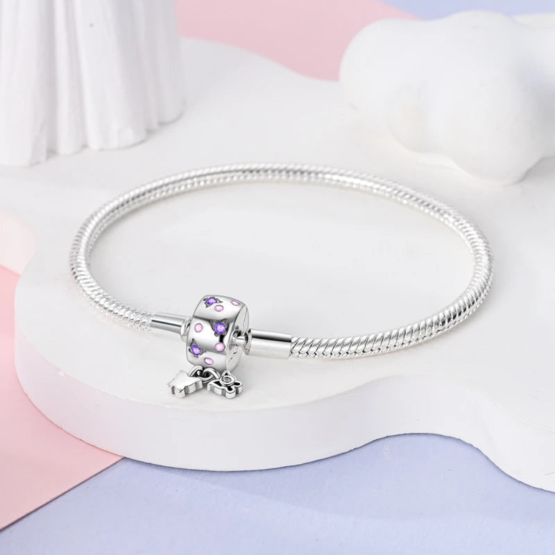925 Sterling Silver Charm Bracelet - Leaf, Clover, Butterfly & Heart Design | 17-20cm Adjustable