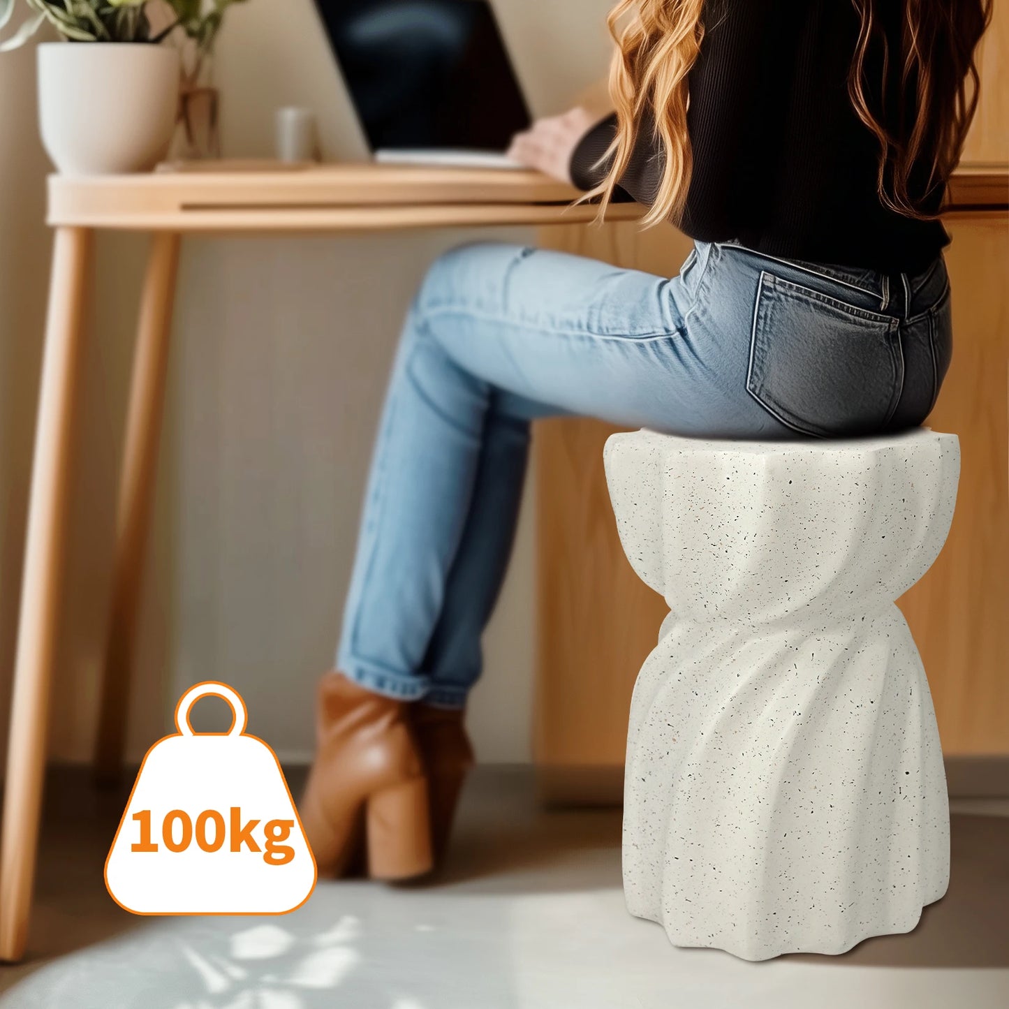 Contemporary Lightweight Concrete Accent Side Table Patio Hourglass Side End Table Garden Stool for Living Room Office