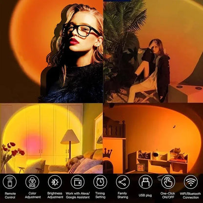Sunset Lamp Projection Led Lights with Remote 16 Colors Night Light 360° Rotation Rainbow Lights 4 Modes Setting for Photograph
